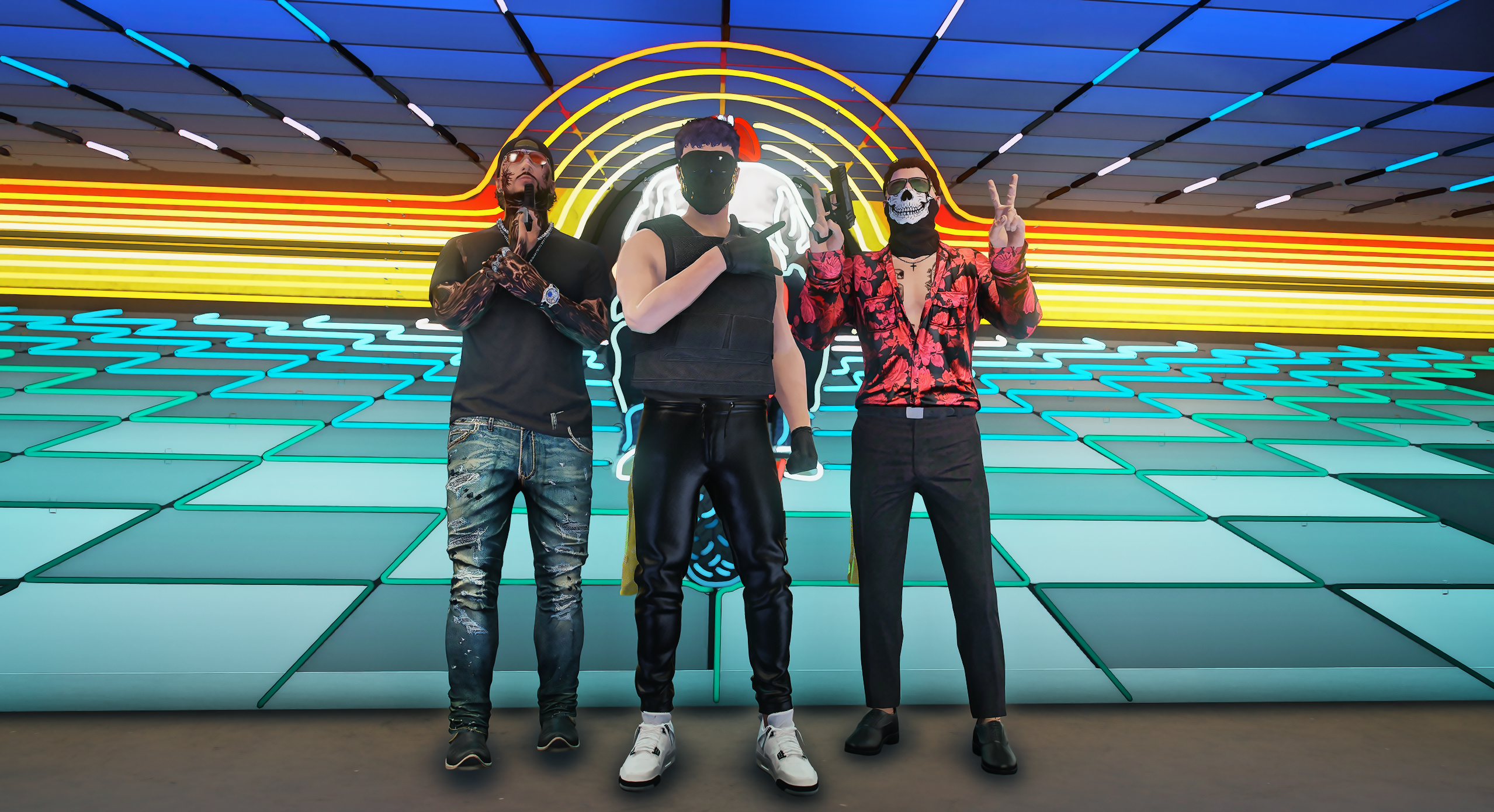 Players hanging out together in a neon-lit venue on Dreamland Roleplay FiveM server